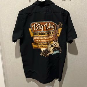 Big Dogs Shirt Mens Medium Black Brown Biker Motorcycle button up shirt